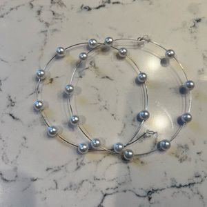 Pearl Hoops (Silver Hardware)